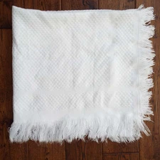 Elsy White Woven Knit Baby Blanket Girls Vtg Fringe