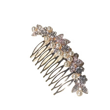 Rhinestone Hair Comb Barrette Rose Gold Tone Faux Pearls Wedding Party Dance