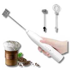 Electric Milk Frother Double Whisk Handheld Coffee Foam Mixer USB Rechargeable