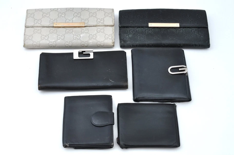 Auténtico GUCCI Vintage Cartera Larga Doble Cartera Cartera Cuero Negro 6 Set L2828 Foto 2 de 4