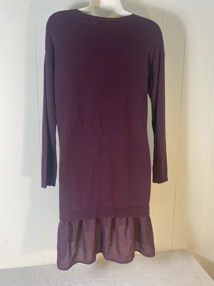 LC Lauren Conrad Sweater Dress S Red V-Neck Long Sleeve Burgundy lace NWT sheer - Image 4 of 4