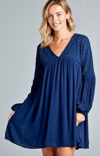 New VELZERA Womens BLUE CROCHETED LACE 