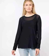 LOGO Layers by Lori Goldstein Mesh Crew Neck Top Black Size M A609041