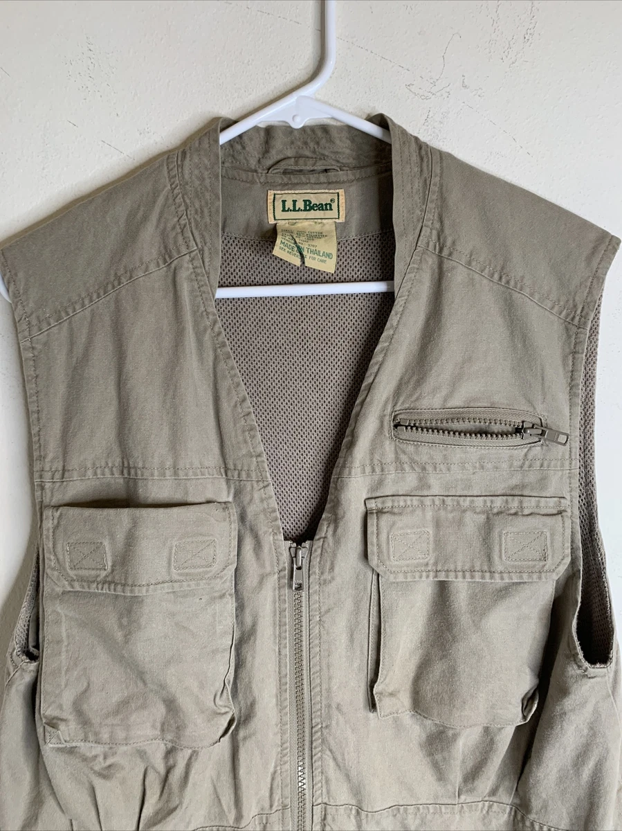 LL Bean mens Cotton /lined Hunting /Fishing vest /Zip Up Tan Size S-