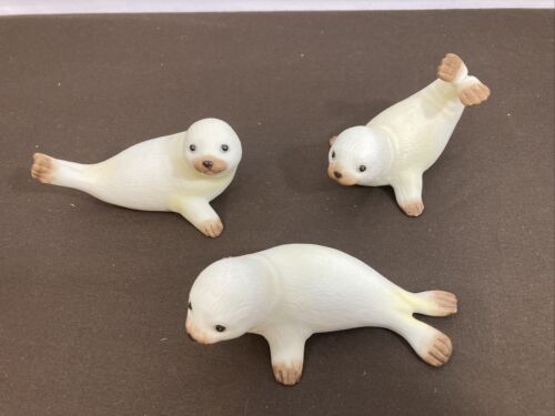 VINTAGE HOMCO Home Interiors Figurines Baby Seal Pups #1439 White LOT of 3 - 第 1/10 張圖片