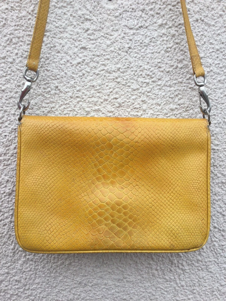 VINTAGE 60’s SUSAN LONDON YELLOW LEATHER HANDBAG DESIGNER STYLISH MOD - Image 3 of 4