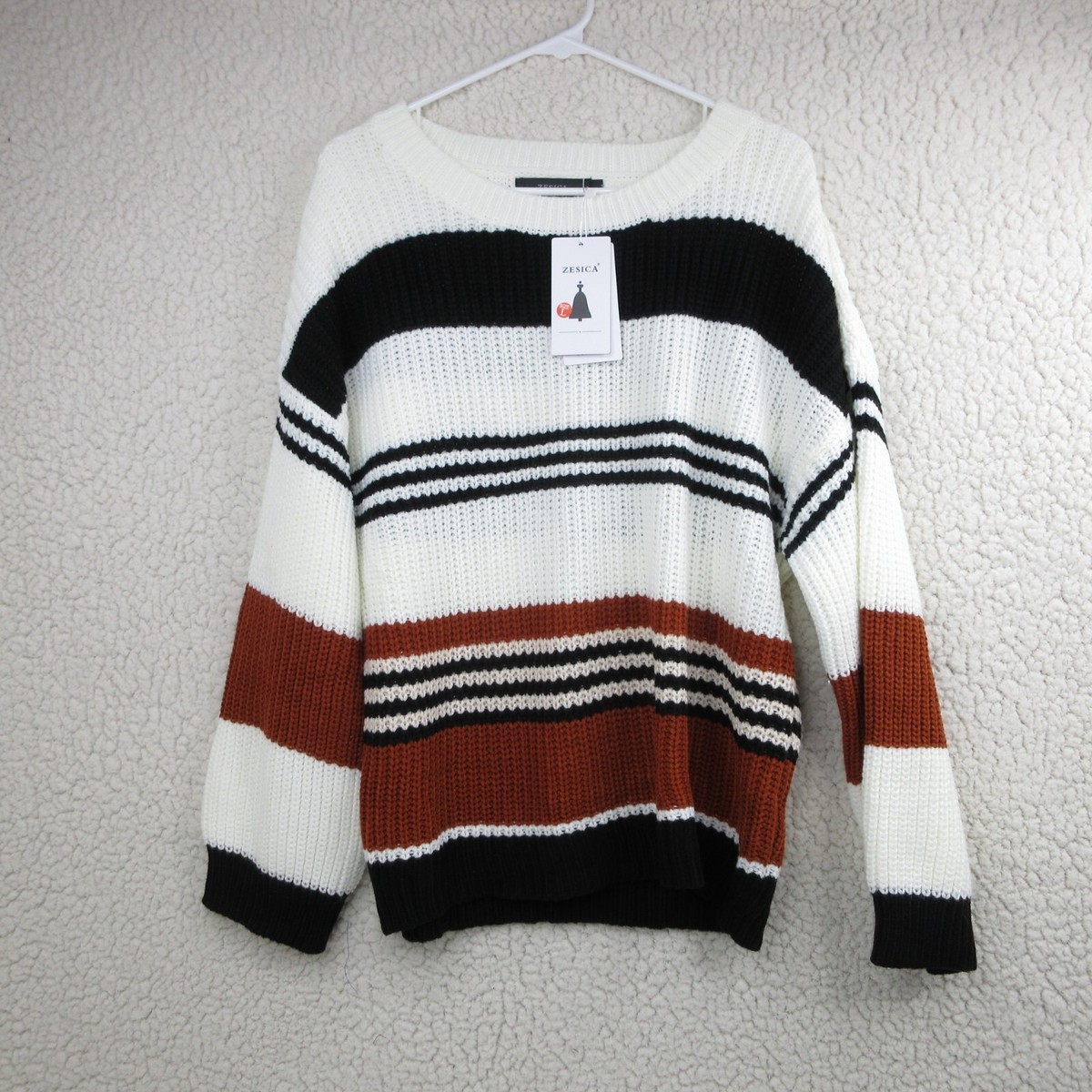 Zesica Sweater Womens Large Long Sleeve Crew Neck Oversized Striped