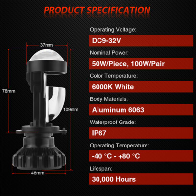 Par H4 9003 Mn B-LED Projector Lens 100W LED Headlght H-Lo