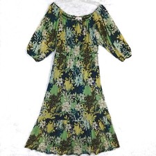 Harlow & Rose Womens Dress Midi Off Shoulder Black Floral Leopard Print Boho M