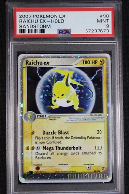 Pokemon PSA 9 MINT Raichu ex 98/100 Sandstorm Ultra Rare Holo 2003