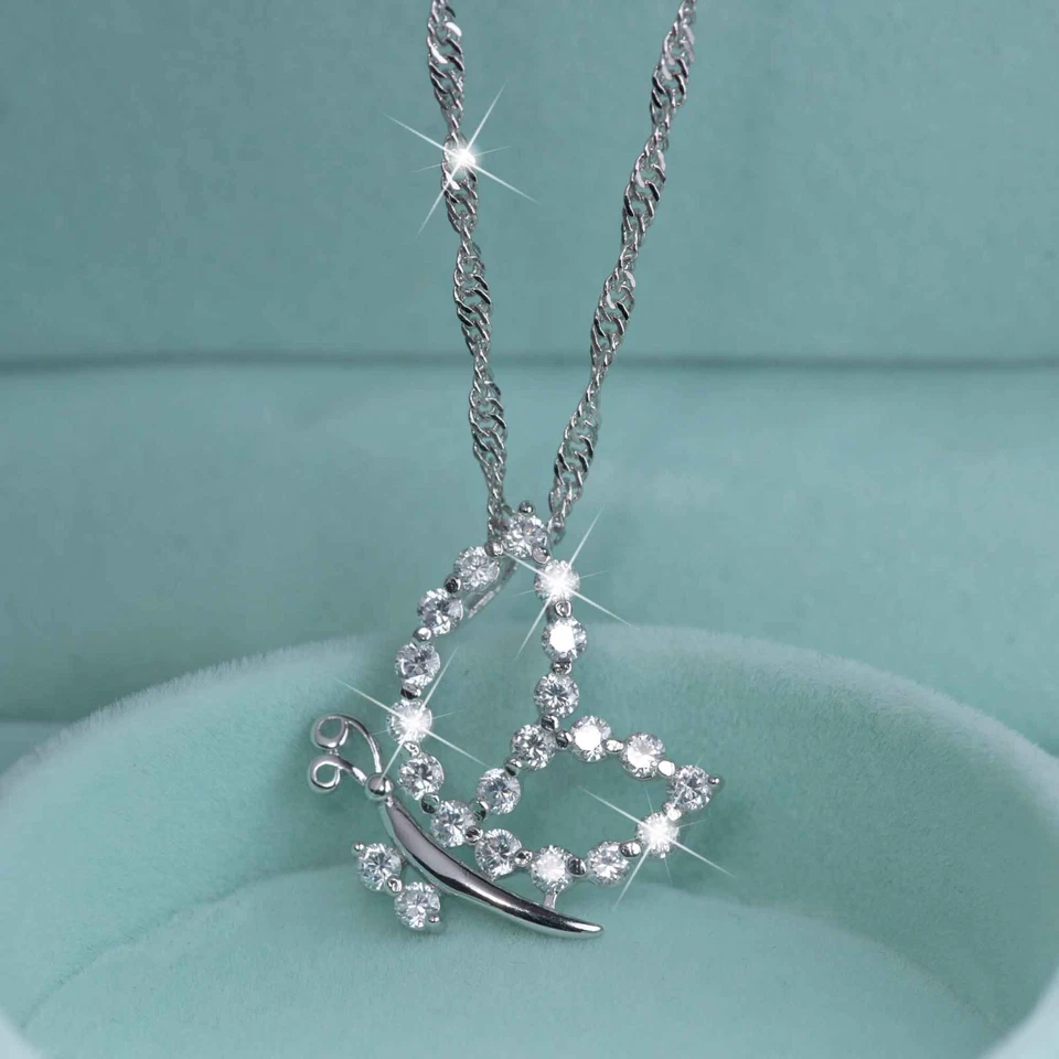 Silver butterfly necklace made with swarovski crystal pendant Singapore 45cm Foto 4 de 4