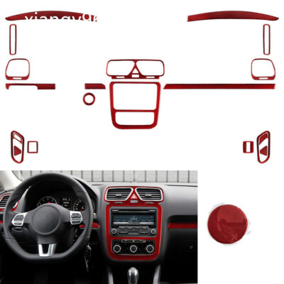 Kit For Volkswagen Scirocco 2009-16Red Carbon Fiber Interior Full Set Trim 21Pcs