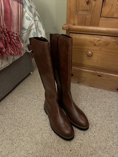 Brown Leather Brogue Knee High 