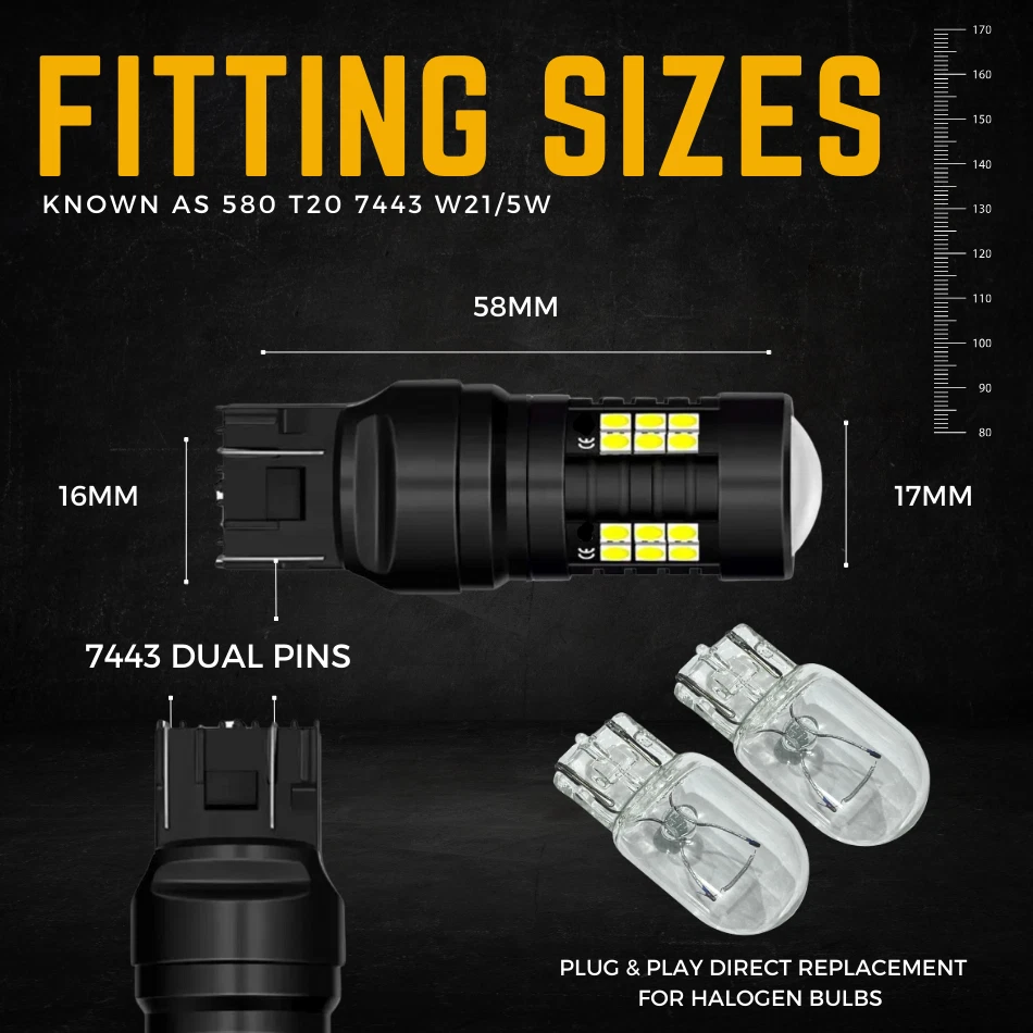 T20 580 Led DRL Side Light Xenon White Smd Canbus Reverse W21/5w 7443 Bulbs 2x  - Image 3 of 4