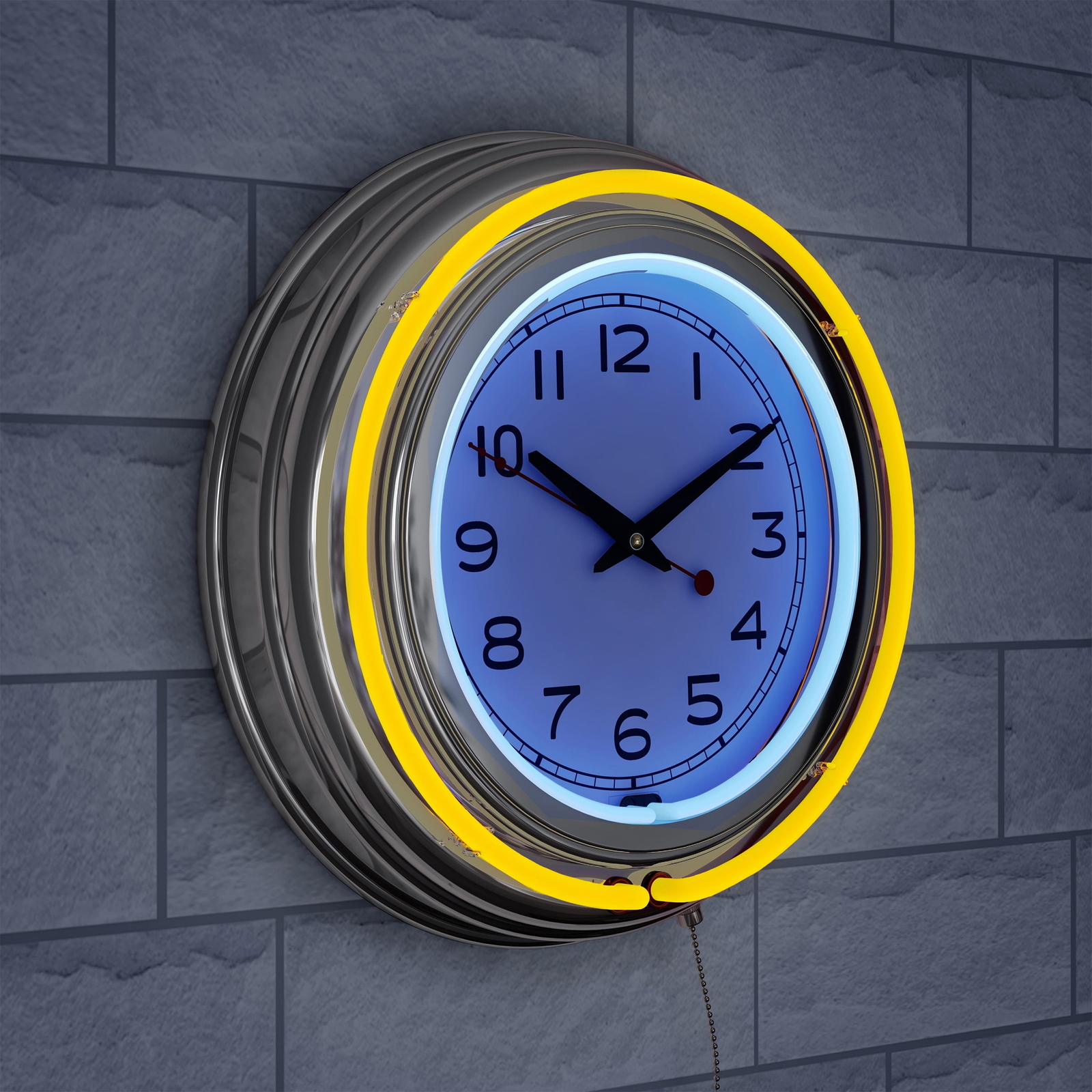 14" Retro Neon Wall Clock, Double Light Ring Vintage Style Clock by