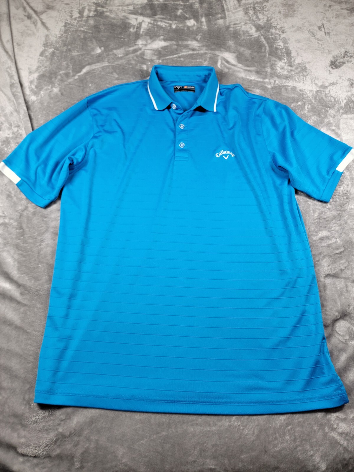 Callaway Mens Large Blue Textured Opti Dri Golf Polo Short Sleeve Casual Shirt-image