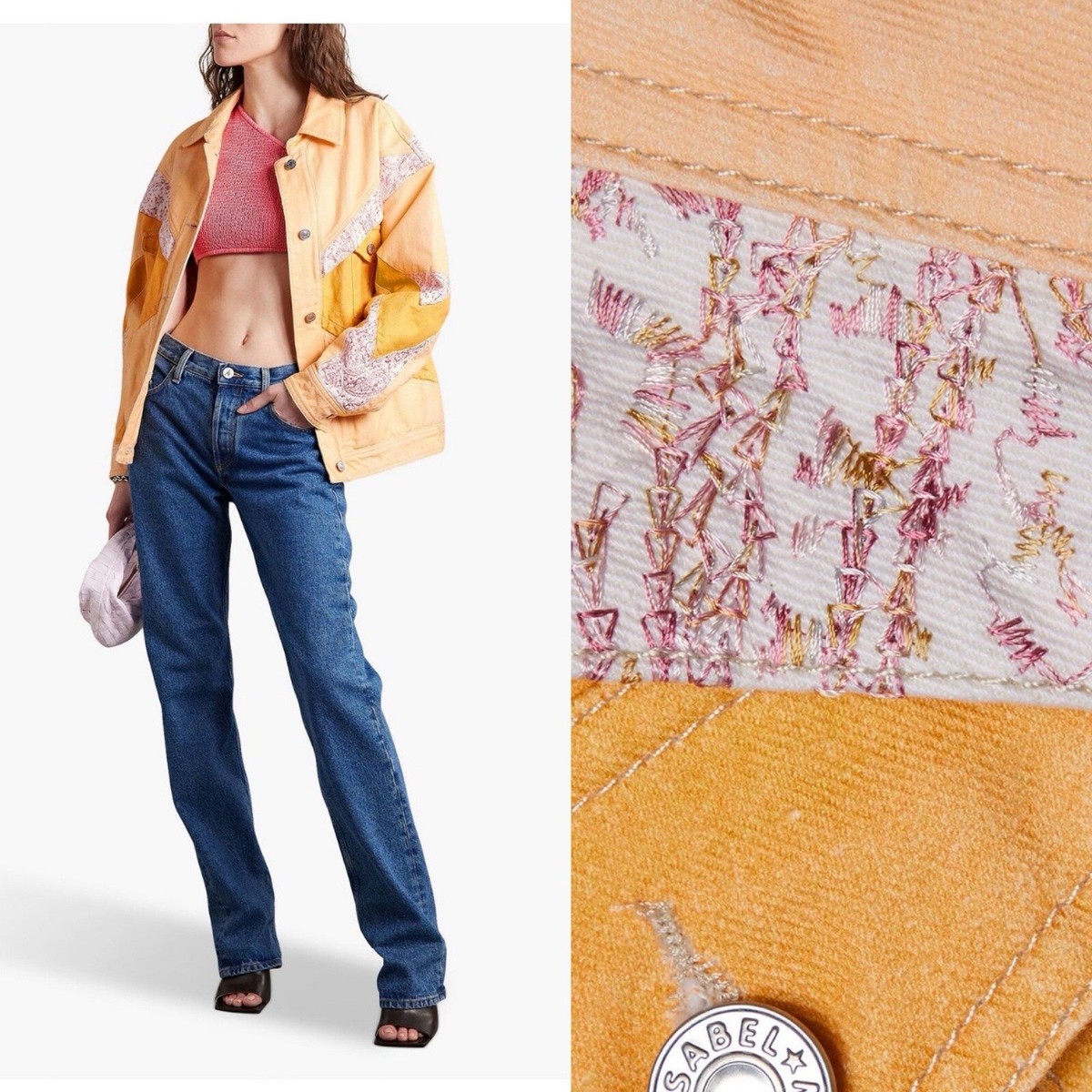 NWT* Isabel Marant Nisao Embroidered Denim Jacket in Pastel