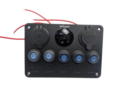 Nilight 5 Gang Multi Function Waterproof Switch Panel PD Type C and USB Charger