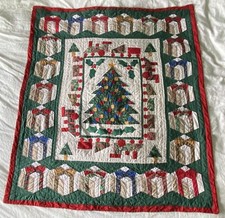 Handmade Vintage Throw Quilt Christmas Tree Train Gifts Wall Hanging 55x49