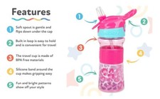Nuby Thirsty Kids No Spill Flip-It Reflex Travel Cup Toddler, Pink Leopard