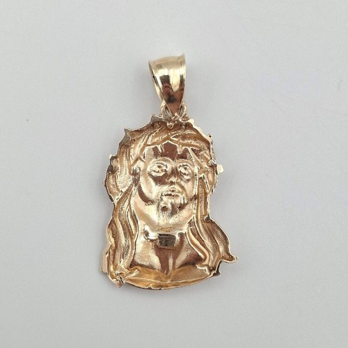 7Star 14K Two-Tone Yellow & White Gold Diamond-Cut Jesus Christ Head Pendant - Picture 6 of 7
