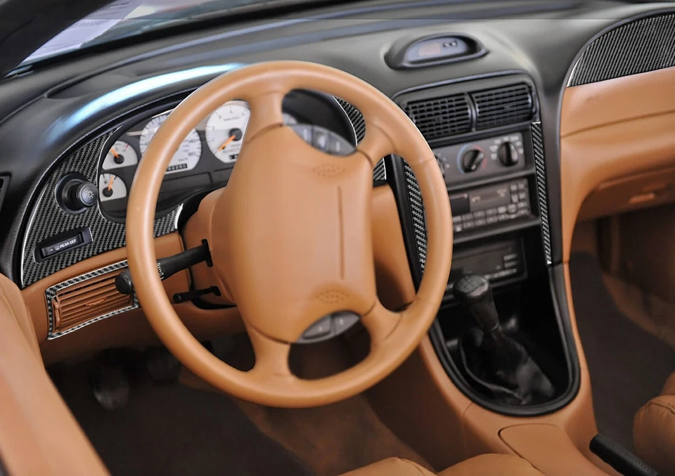 Kit de embellecedor de cubierta interior de fibra de carbono real 10 piezas para Ford Mustang 1996-2003 Foto 2 de 4