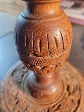 VTG  Hand Carved Wood Intricate Ornate pedestal Candle Holder 12” INDIA