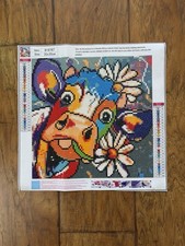 Completed Colorful Happy Highland Cow Diamond Art Painting 11.8  x 11.8  
