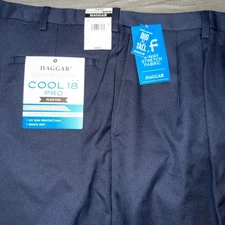 Haggar Mens Big Tall Cool 18 Pro Pleated Expandable Waist Shorts Navy 48W