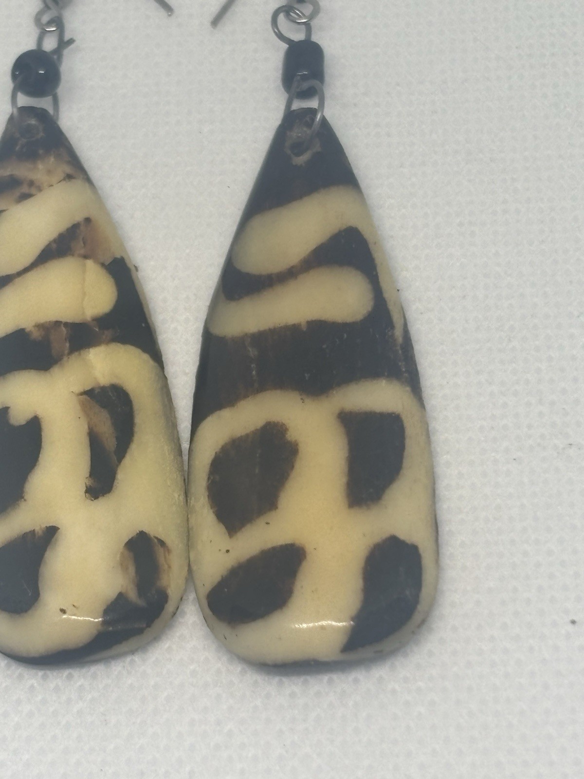 Tribal Dangle Earrings Brown Bone/Shell Teardrop … - image 4