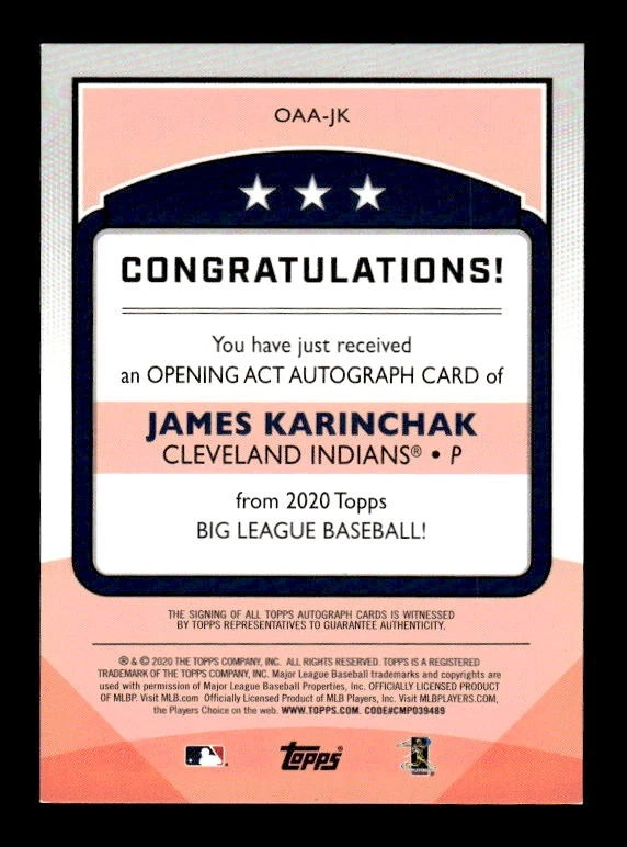 2020 Topps Big League #OAA-JK James Karinchak Opening Act Autographs - Image 2 of 2