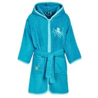 Playshoes Bademantel Frottee Gr 98/104 Uni TüRkis Kapuze Meer Stickerei 340011