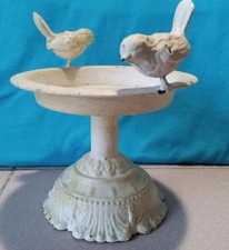 Rustic WHITE METAL Small BIRDBATH FEEDER BIRDS GARDEN DECOR Distressed 6" x 7"