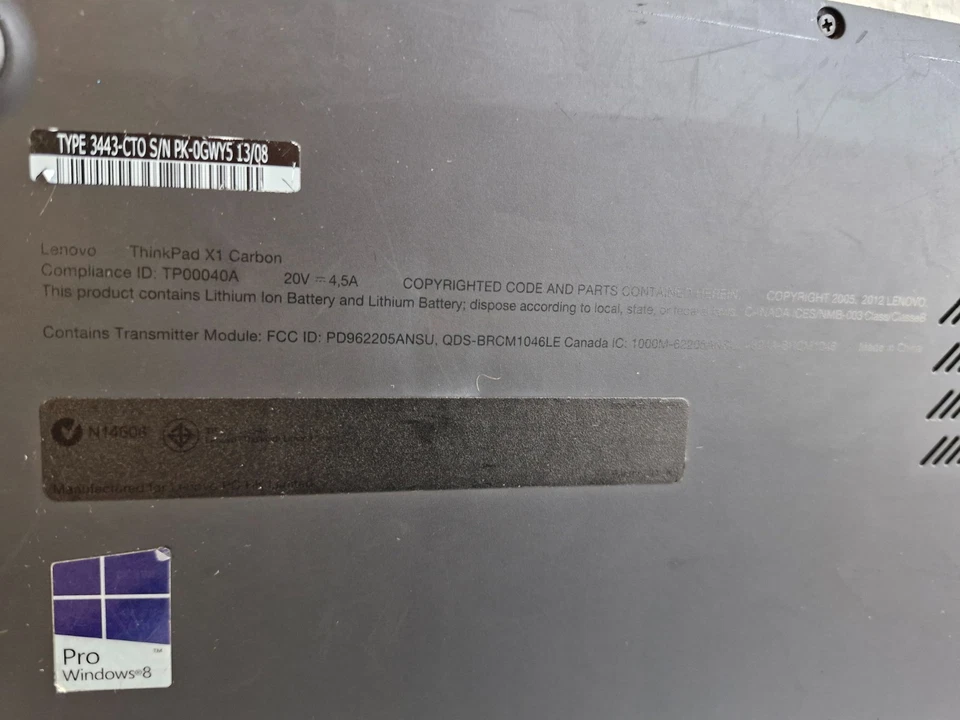 Lenovo ThinkPad X1 Carbon i5 Ultrabook 1st Gen - Unknown Specs - Untested - Par - Image 4 of 4