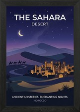 Sahara Desert at Night Framed Wall Art Poster Print Picture