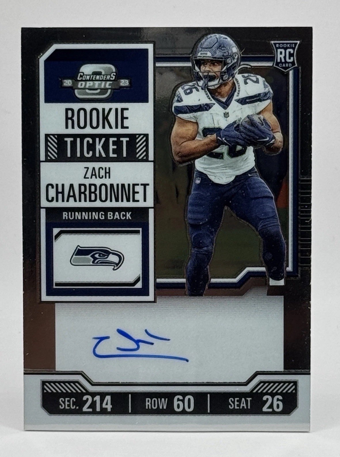 2023 Panini Contenders Zach Charbonnet Optic Rookie Ticket Auto RC #141
