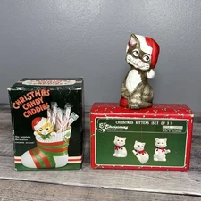 Vintage 70’s/80’s Christmas Cats House of Lloyd Ornaments Jasco Bell JSNY Caddy