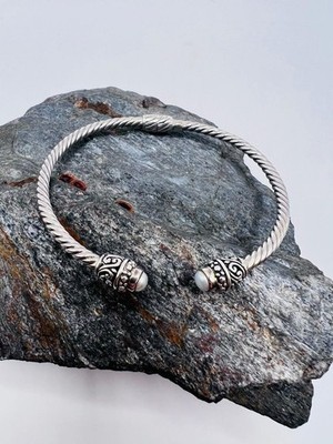Artisan Bali Design 925 Sterling Silver & Mabe Pearl Twisted Cuff