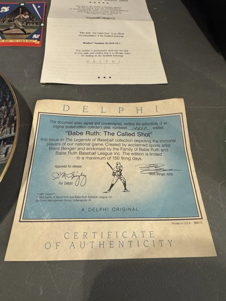 1992 Delphi The Legends of Baseball Babe Ruth: The Called Shot Decorative Plate - Image 4 of 4