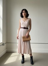 Vintage Cream Sleeveless Button-Front Midi Dress 4 peach