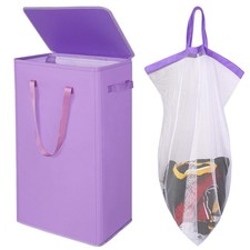 Slim Laundry Hamper with Lid,Large Foldable Laundry Basket with 75L Purple