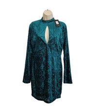 FashionNova Mini Dress Extra Large Green Velvet Long Sleeve Turtle Neck Keyhole