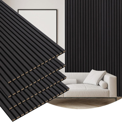 Matte Black 3D Wood Finish Wall Panels - 4 Pack for Home & Studio Decor