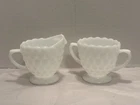 Vintage Anchor Hocking Bubble Milk Glass Sugar Bowl Cup Creamer Cream Pitcher