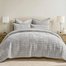 Luxury Velvet Quilt Set King Size Bedding Sets, Velvet Comforter Set Frost Grey