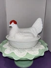 Vintage Westmoreland Milk Glass Chicken Hen on Nest Covered Dish  7"× 5.75"