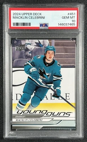MACKLIN CELEBRINI PSA 10 2024 UPPER DECK #451 ROOKIE YOUNG GUNS RC SHARKS 7465