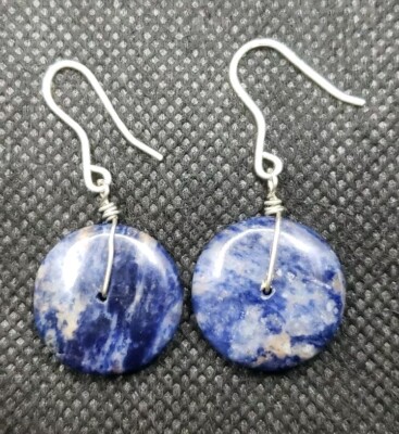 Fas By Fmc Round Sodalite Stone Earrings On 925 Sterling Silver Wire Hooks