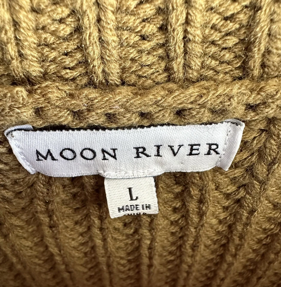 Vestido Anthropologie Suéter Midi Cuello Botón Luna Río Oliva L Acogedor Elegante Foto 3 de 4