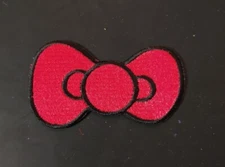 Hello Kitty Bow Embroidery Iron On or Sew On High Quality Patch Est. 3" Red